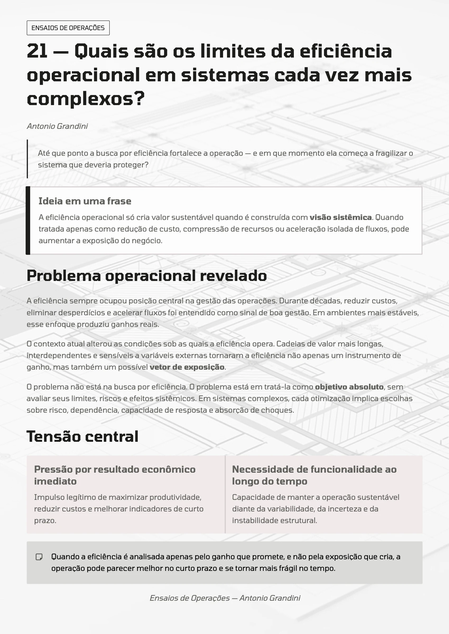 Página 81: Ensaio 21 — Quais são os limites da eficiência operacional em sistemas cada vez mais complexos? · 1/4