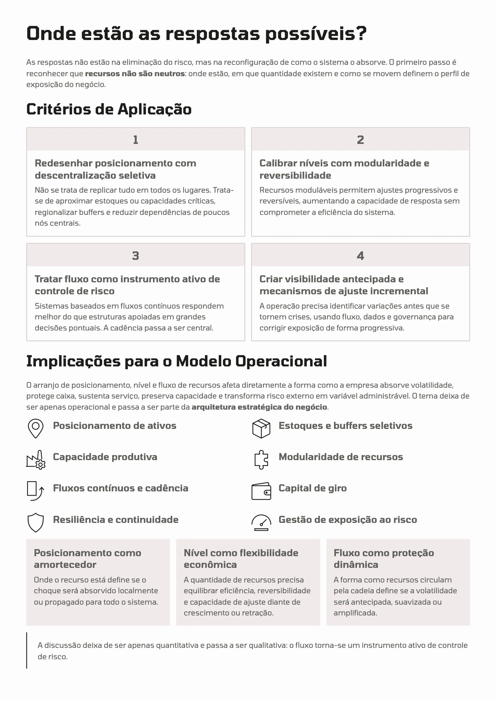 Página 91: Ensaio 23 — Como o arranjo de posicionamento, nível e fluxo de recursos amplia ou reduz a exposição do negócio em ambientes voláteis? · 3/4