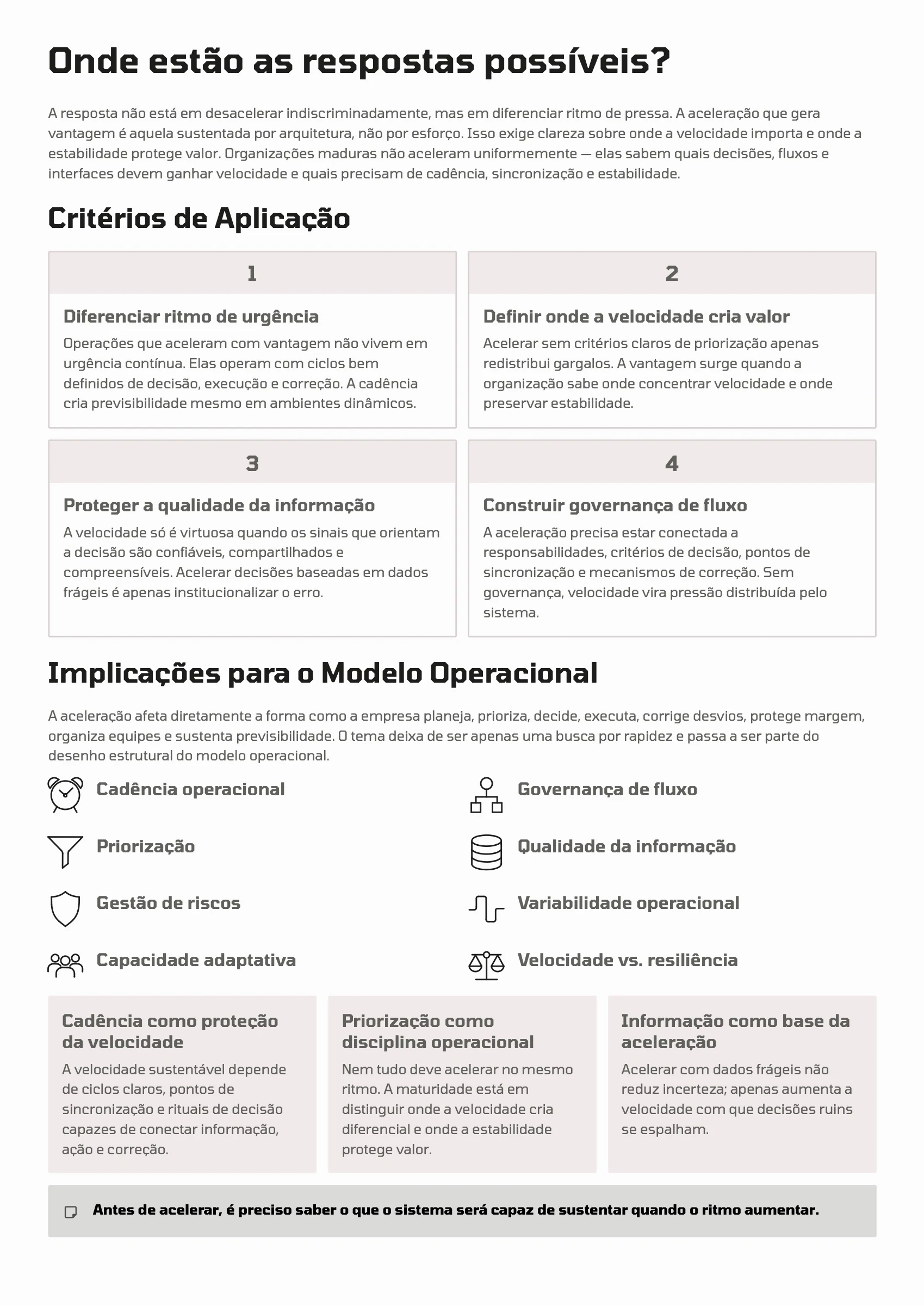 Página 103: Ensaio 26 — Quando acelerar a operação cria vantagem competitiva e quando apenas amplia risco e variabilidade? · 3/4