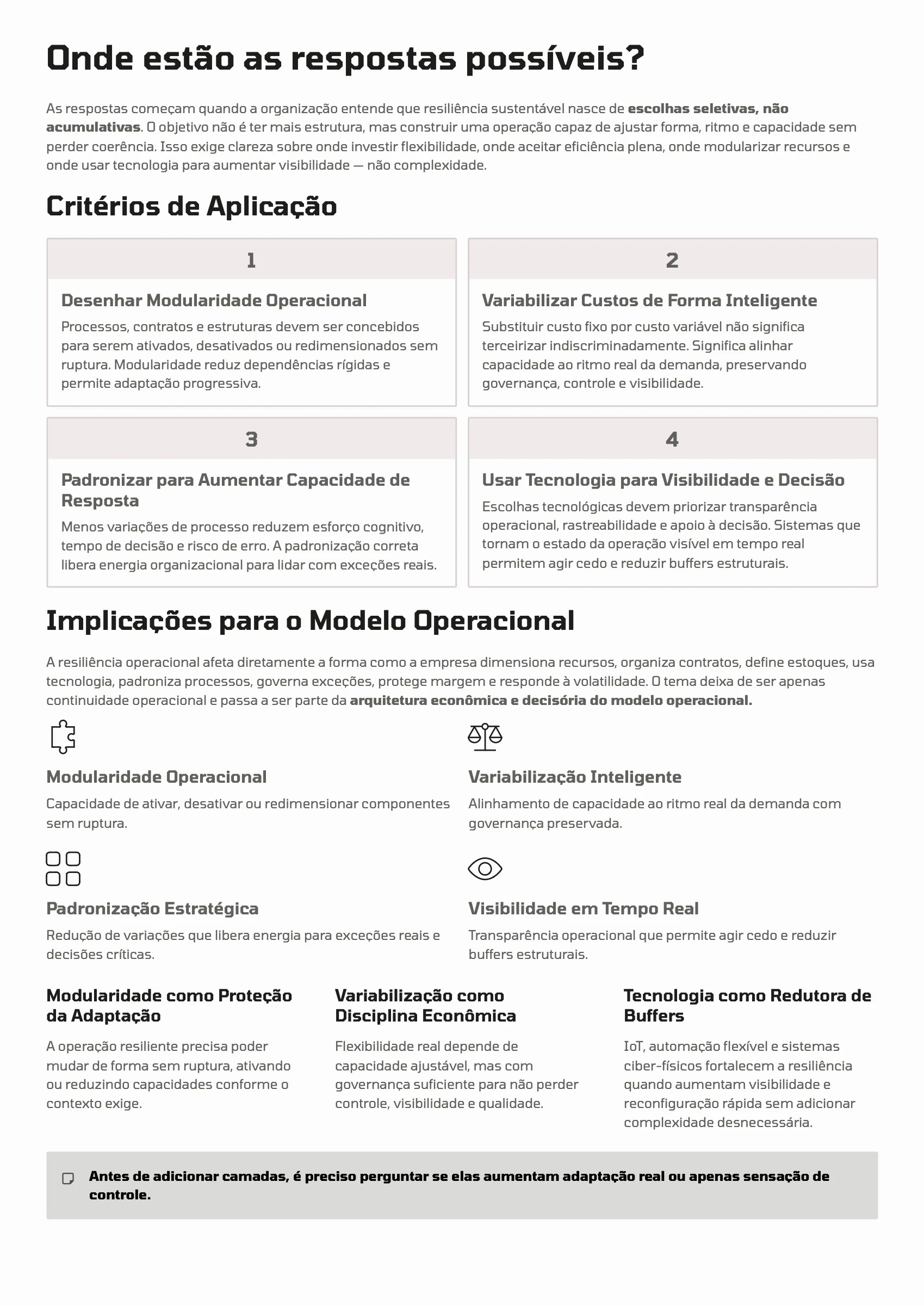 Página 111: Ensaio 28 — Quais escolhas fortalecem a resiliência operacional sem inflar custo fixo e complexidade? · 3/4