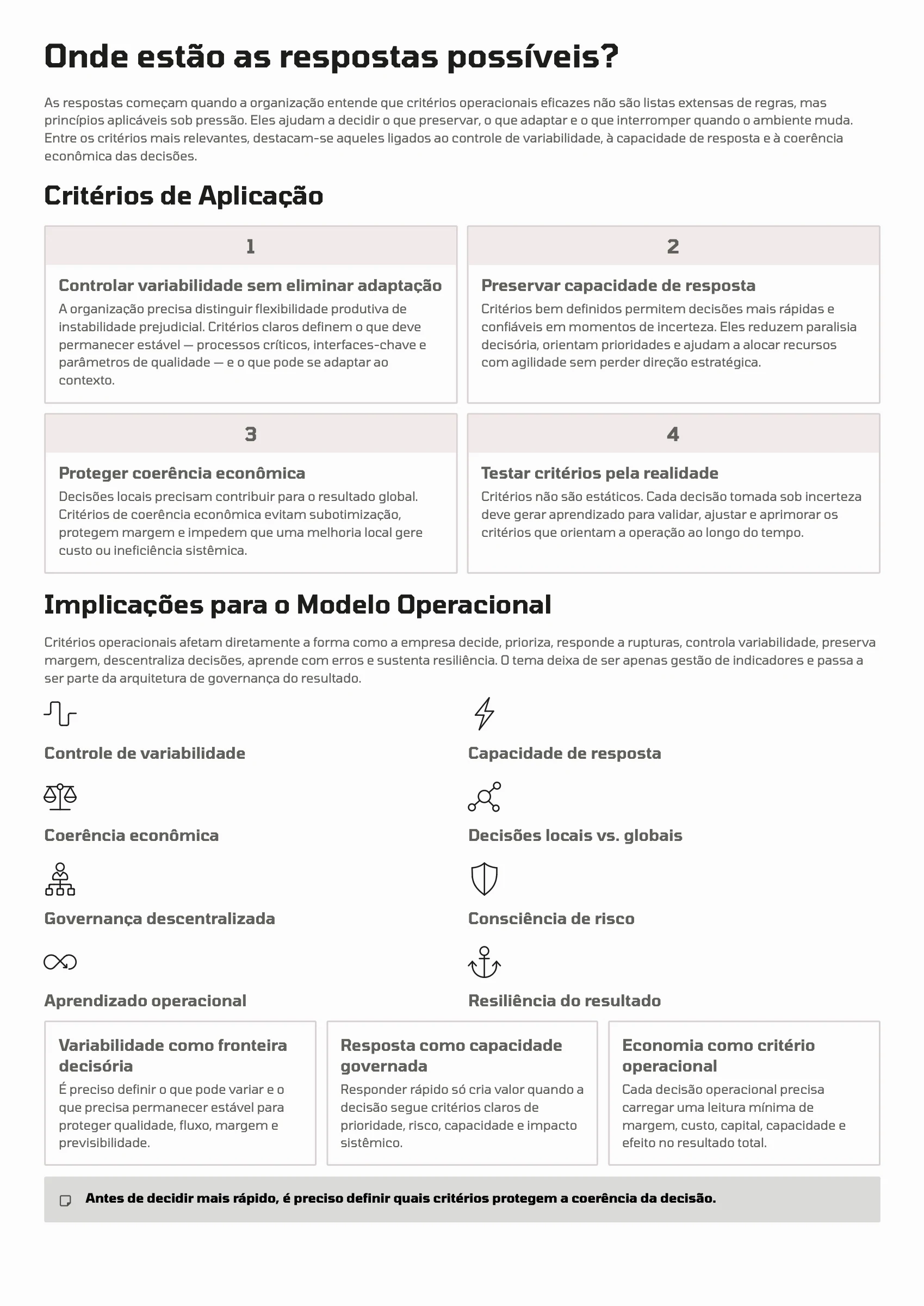 Página 119: Ensaio 30 — Quais critérios operacionais efetivamente protegem o resultado em ambientes incertos? · 3/4